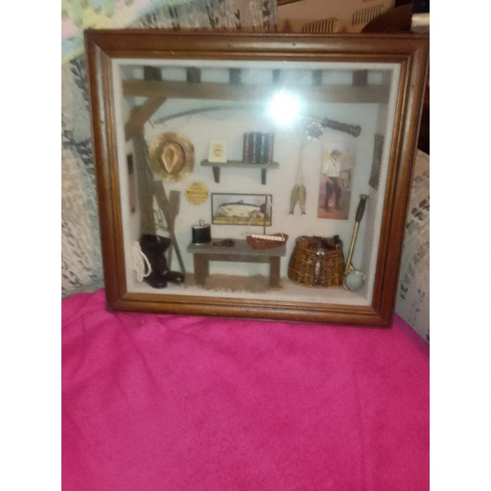 Minnesota Trout Fishing Shawdow Box Wood Framed Cabinet Demensions Are 15